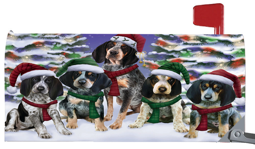 Magnetic Mailbox Cover Bluetick Coonhounds Dog Christmas Family Portrait in Holiday Scenic Background MBC48204
