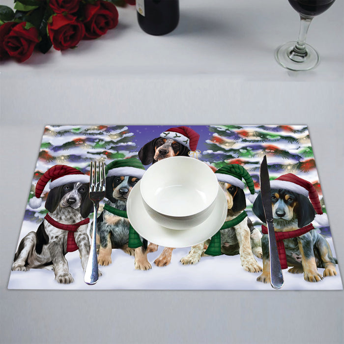 Bluetick Coonhound Dogs Christmas Family Portrait in Holiday Scenic Background Placemat
