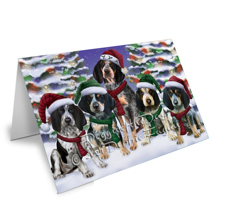 Christmas Family Portrait Bluetick Coonhound Dog Handmade Artwork Assorted Pets Greeting Cards and Note Cards with Envelopes for All Occasions and Holiday Seasons