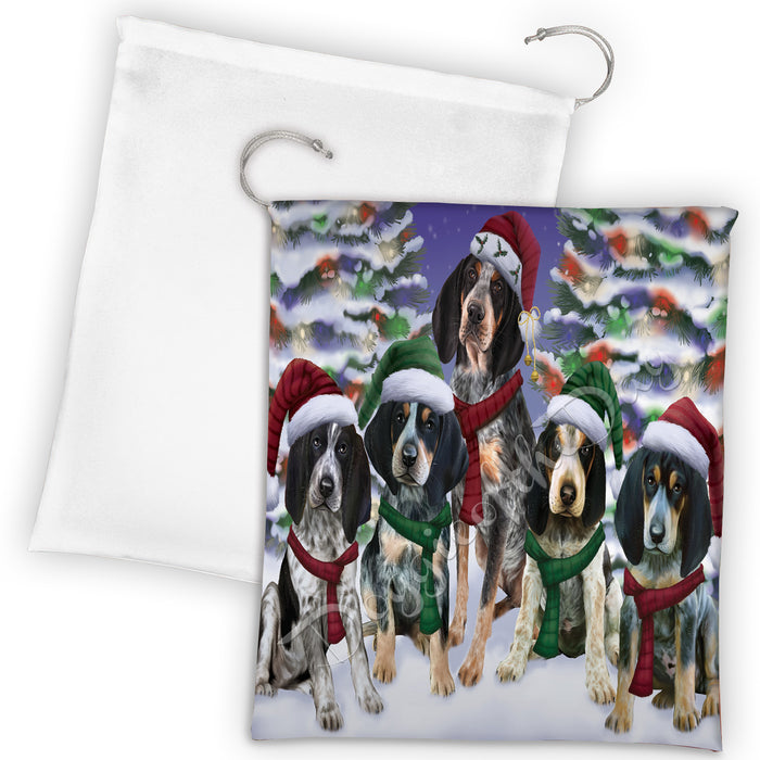 Bluetick Coonhound Dogs Christmas Family Portrait in Holiday Scenic Background Drawstring Laundry or Gift Bag LGB48121