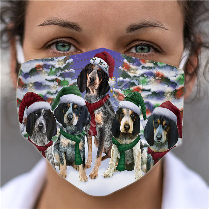 Bluetick Coonhound Dogs Christmas Family Portrait in Holiday Scenic Background Face Mask FM48323