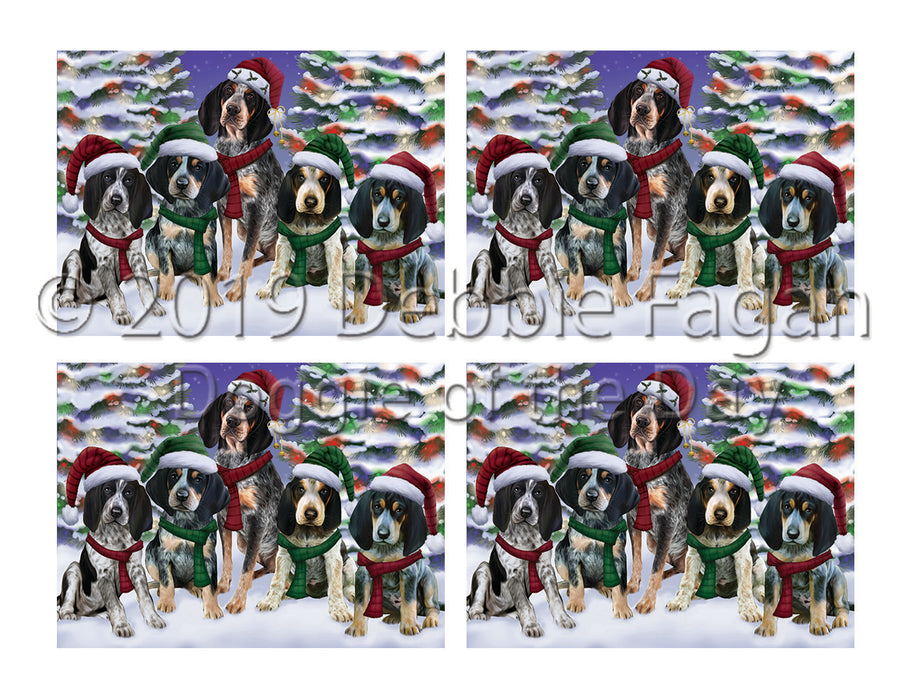Bluetick Coonhound Dogs Christmas Family Portrait in Holiday Scenic Background Placemat