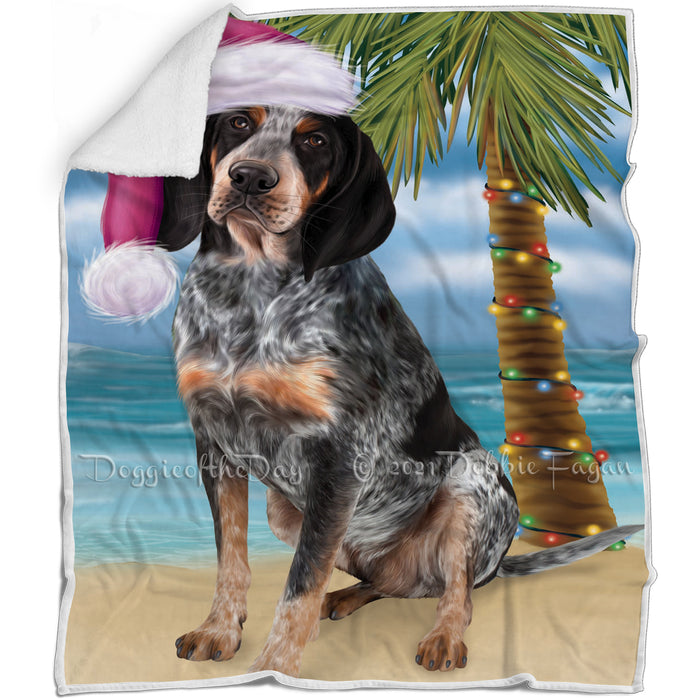 Summertime Happy Holidays Christmas Bluetick Coonhound Dog on Tropical Island Beach Blanket