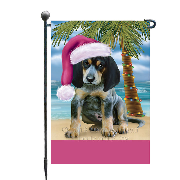 Personalized Summertime Happy Holidays Christmas Bluetick Coonhound Dog on Tropical Island Beach  Custom Garden Flags GFLG-DOTD-A60417