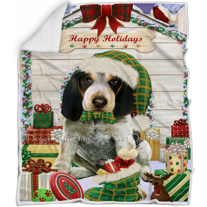 Happy Holidays Christmas Bluetick Coonhound Dog House with Presents Blanket BLNKT78177