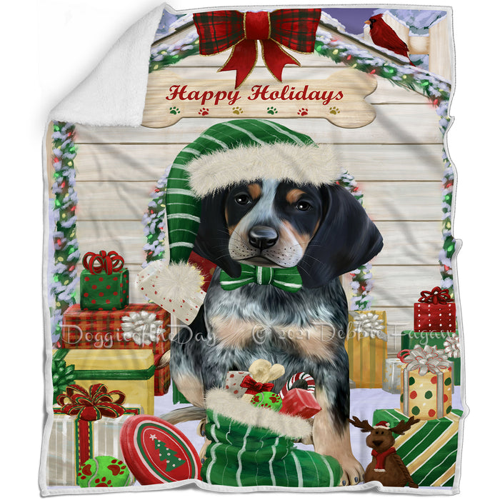 Happy Holidays Christmas Bluetick Coonhound Dog House with Presents Blanket BLNKT78186