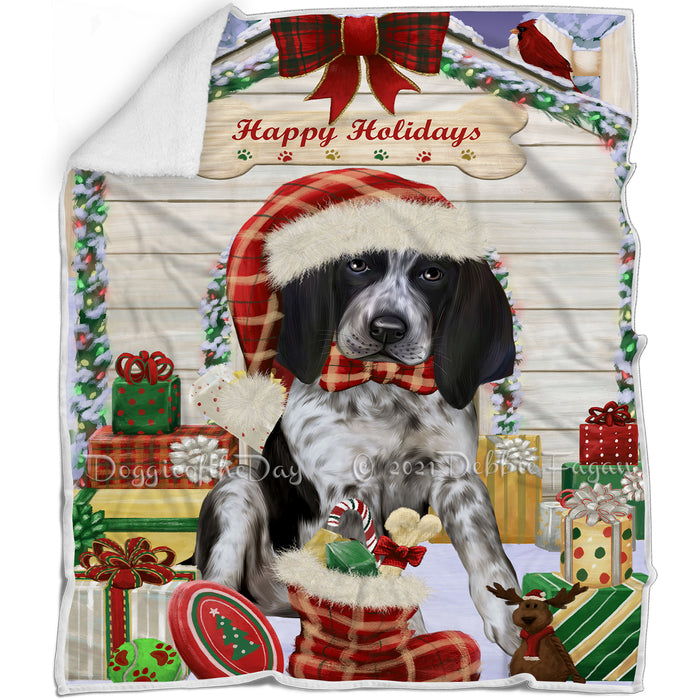Happy Holidays Christmas Bluetick Coonhound Dog House with Presents Blanket BLNKT78195