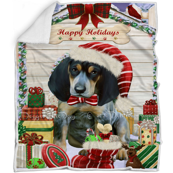 Happy Holidays Christmas Bluetick Coonhound Dog House with Presents Blanket BLNKT78204