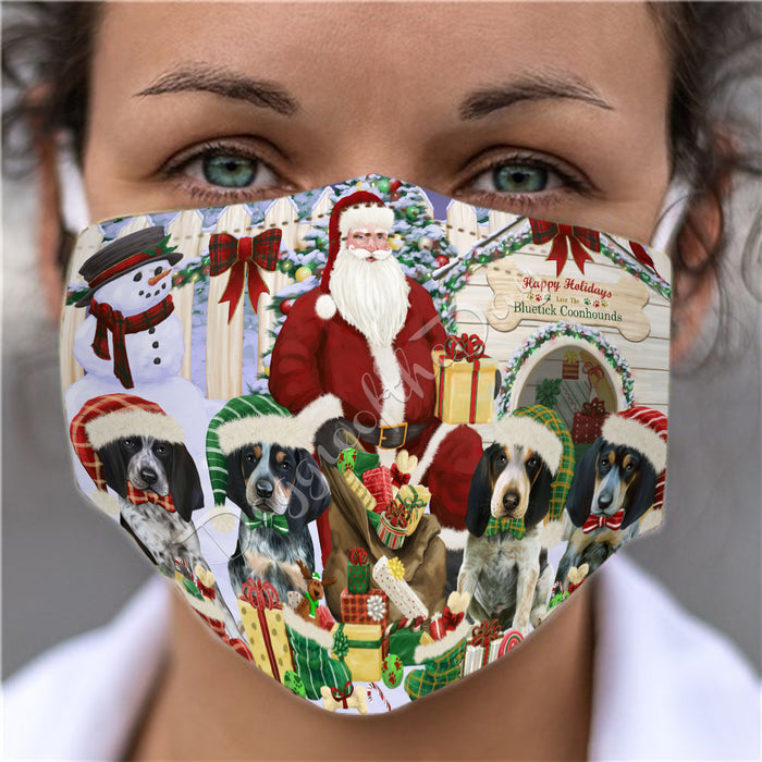 Happy Holidays Christmas Bluetick Coonhound Dogs House Gathering Face Mask FM48226