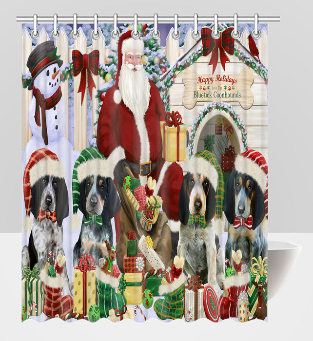 Happy Holidays Christmas Bluetick Coonhound Dogs House Gathering Shower Curtain