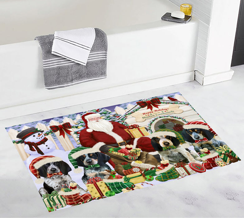 Happy Holidays Christma Bluetick Coonhound Dogs House Gathering Bath Mat
