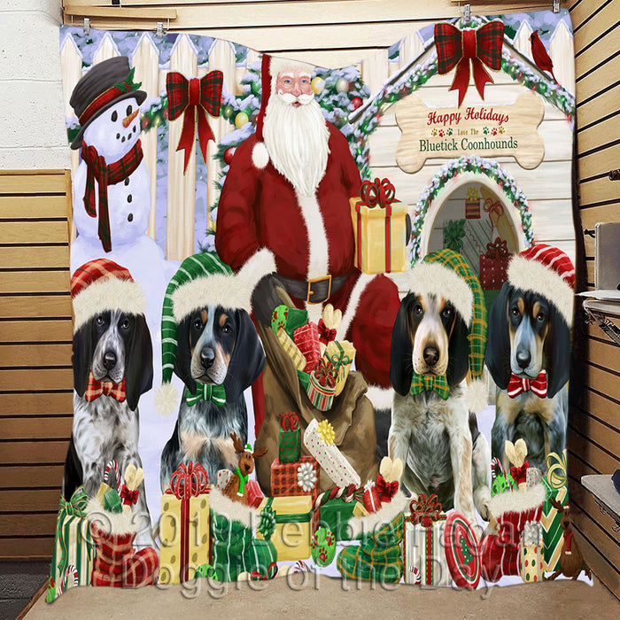 Happy Holidays Christmas Bluetick Coonhound Dogs House Gathering Quilt
