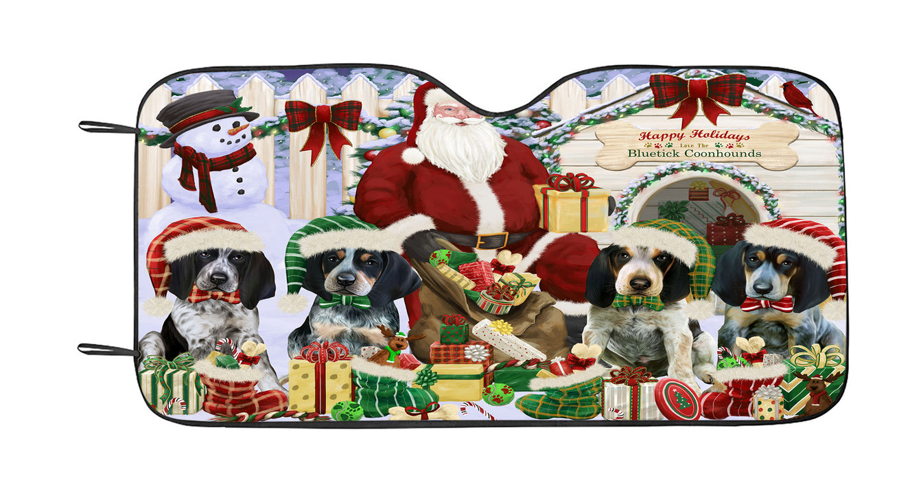 Happy Holidays Christmas Bluetick Coonhound Dogs House Gathering Car Sun Shade