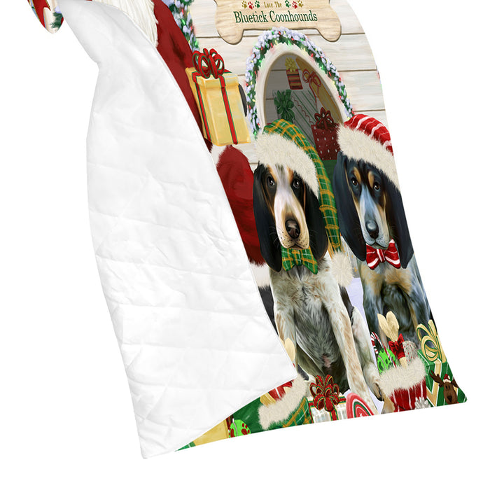 Happy Holidays Christmas Bluetick Coonhound Dogs House Gathering Quilt