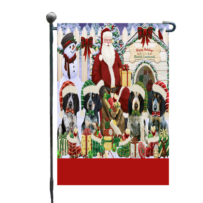 Personalized Happy Holidays Christmas Bluetick Coonhound Dogs House Gathering Custom Garden Flags GFLG-DOTD-A58505