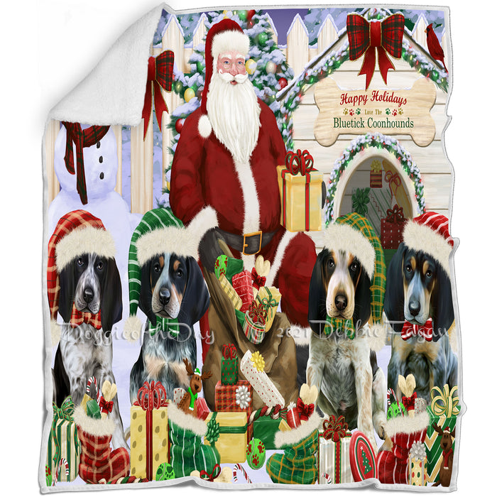 Happy Holidays Christmas Bluetick Coonhounds Dog House Gathering Blanket BLNKT77619