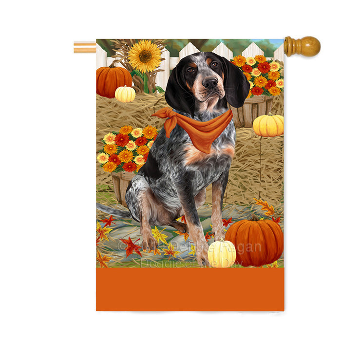 Personalized Fall Autumn Greeting Bluetick Coonhound Dog with Pumpkins Custom House Flag FLG-DOTD-A61880
