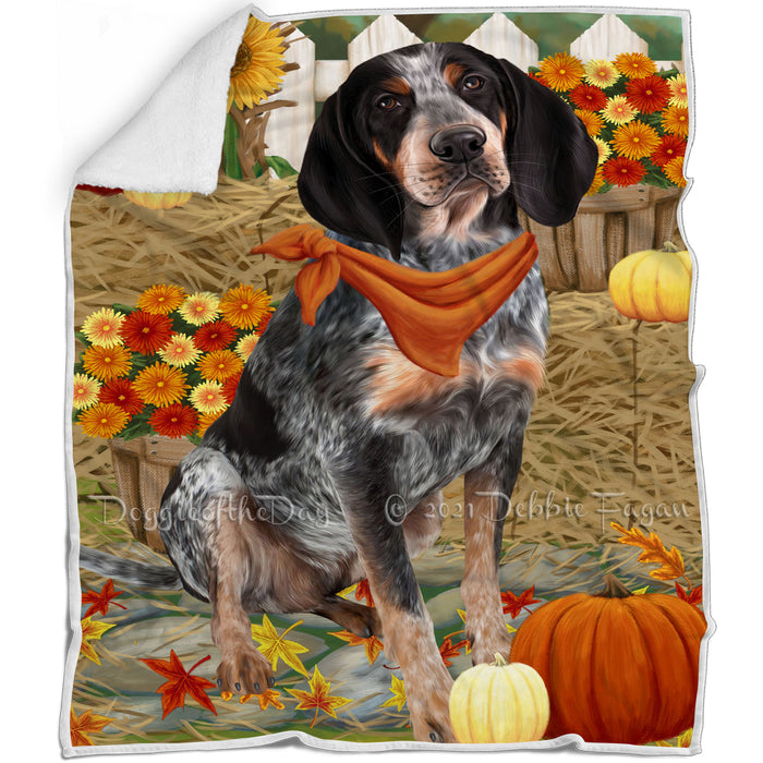 Fall Autumn Greeting Bluetick Coonhound Dog with Pumpkins Blanket BLNKT72282