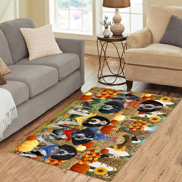 Fall Festive Harvest Time Gathering Bluetick Coonhound Dogs Area Rug