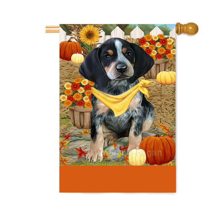 Personalized Fall Autumn Greeting Bluetick Coonhound Dog with Pumpkins Custom House Flag FLG-DOTD-A61882