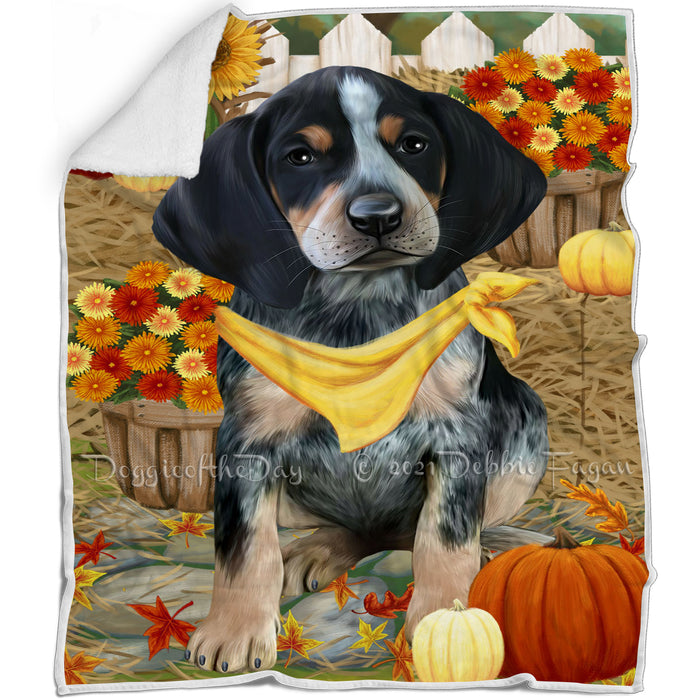 Fall Autumn Greeting Bluetick Coonhound Dog with Pumpkins Blanket BLNKT72291