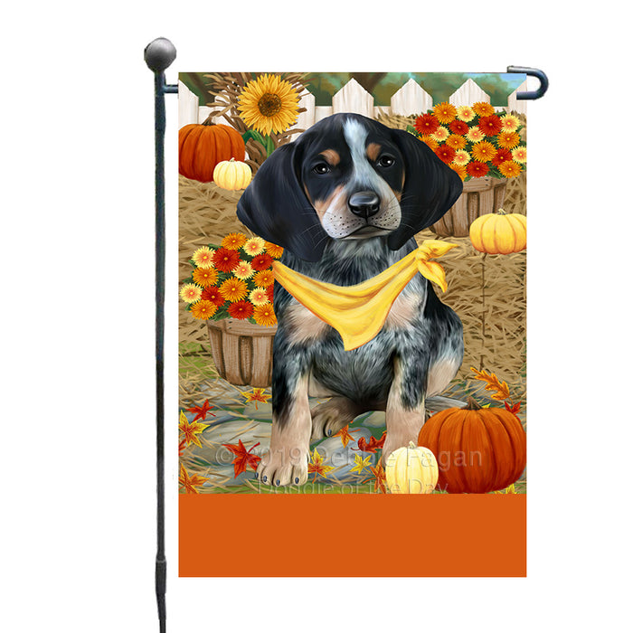 Personalized Fall Autumn Greeting Bluetick Coonhound Dog with Pumpkins Custom Garden Flags GFLG-DOTD-A61826