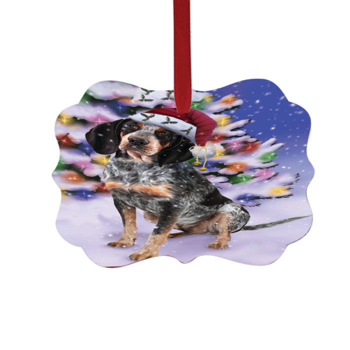 Winterland Wonderland Bluetick Coonhound Dog In Christmas Holiday Scenic Background Double-Sided Photo Benelux Christmas Ornament LOR49530
