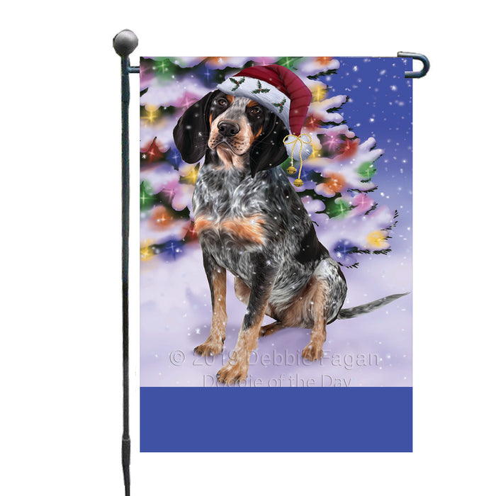 Personalized Winterland Wonderland Bluetick Coonhound Dog In Christmas Holiday Scenic Background Custom Garden Flags GFLG-DOTD-A61251