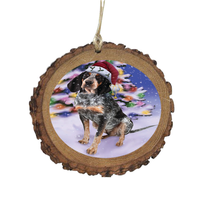 Winterland Wonderland Bluetick Coonhound Dog In Christmas Holiday Scenic Background Wooden Christmas Ornament WOR49530