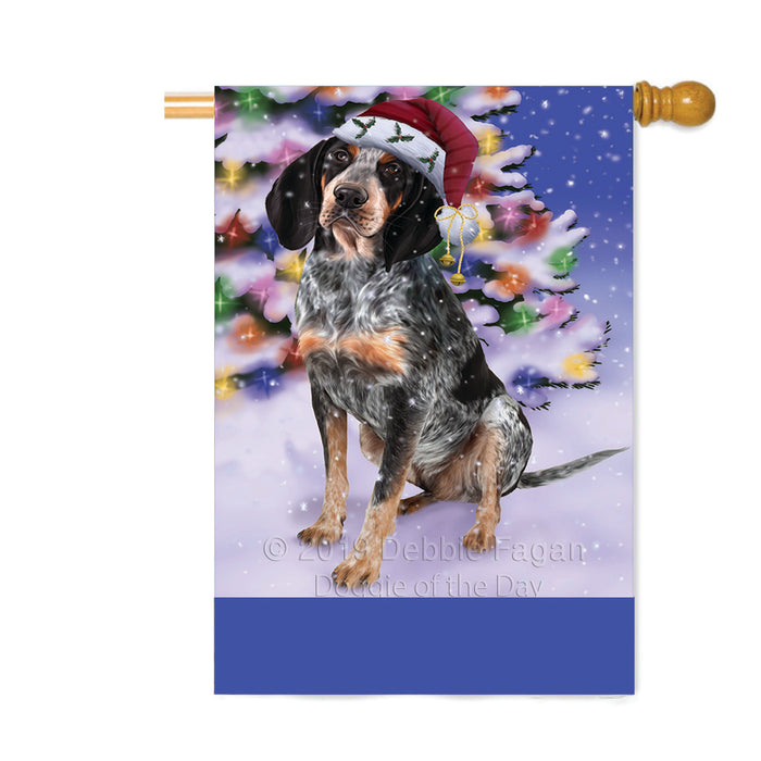 Personalized Winterland Wonderland Bluetick Coonhound Dog In Christmas Holiday Scenic Background Custom House Flag FLG-DOTD-A61307