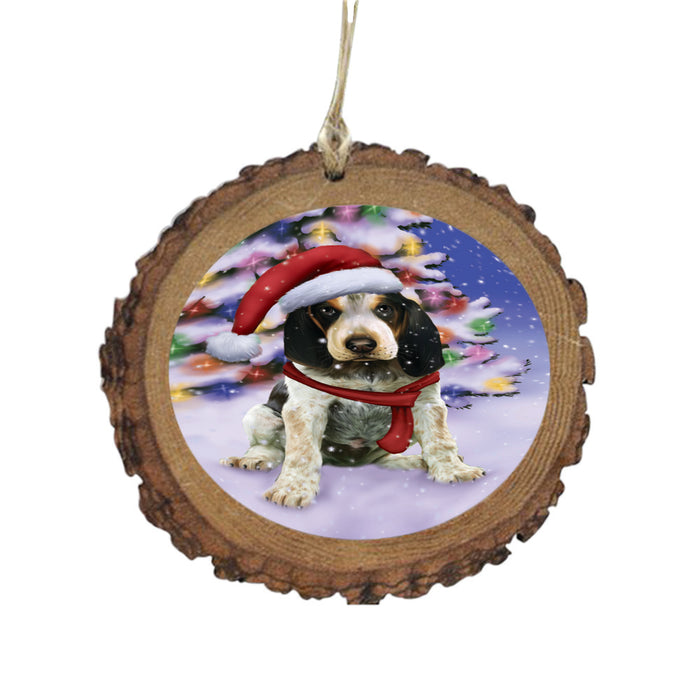Winterland Wonderland Bluetick Coonhound Dog In Christmas Holiday Scenic Background Wooden Christmas Ornament WOR49531