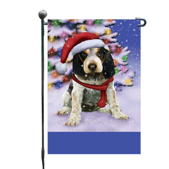 Personalized Winterland Wonderland Bluetick Coonhound Dog In Christmas Holiday Scenic Background Custom Garden Flags GFLG-DOTD-A61252