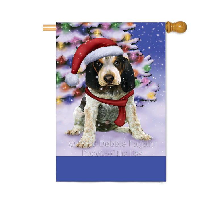 Personalized Winterland Wonderland Bluetick Coonhound Dog In Christmas Holiday Scenic Background Custom House Flag FLG-DOTD-A61308