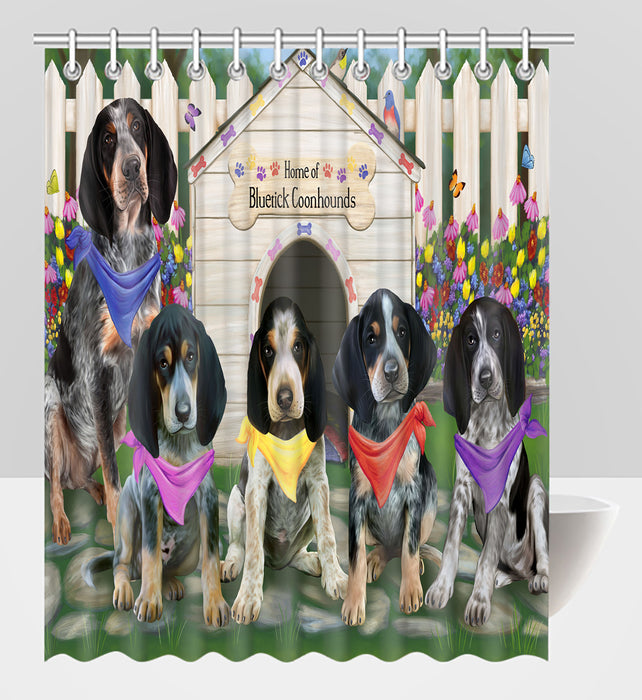 Spring Dog House Bluetick Coonhound Dogs Shower Curtain
