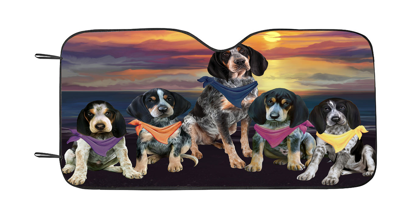 Family Sunset Portrait Bluetick Coonhound Dogs Car Sun Shade
