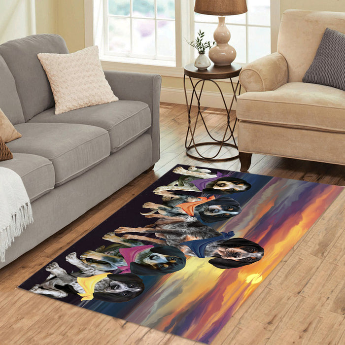 Family Sunset Portrait Bluetick Coonhound Dogs Area Rug