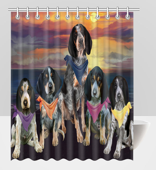 Family Sunset Portrait Bluetick Coonhound Dogs Shower Curtain