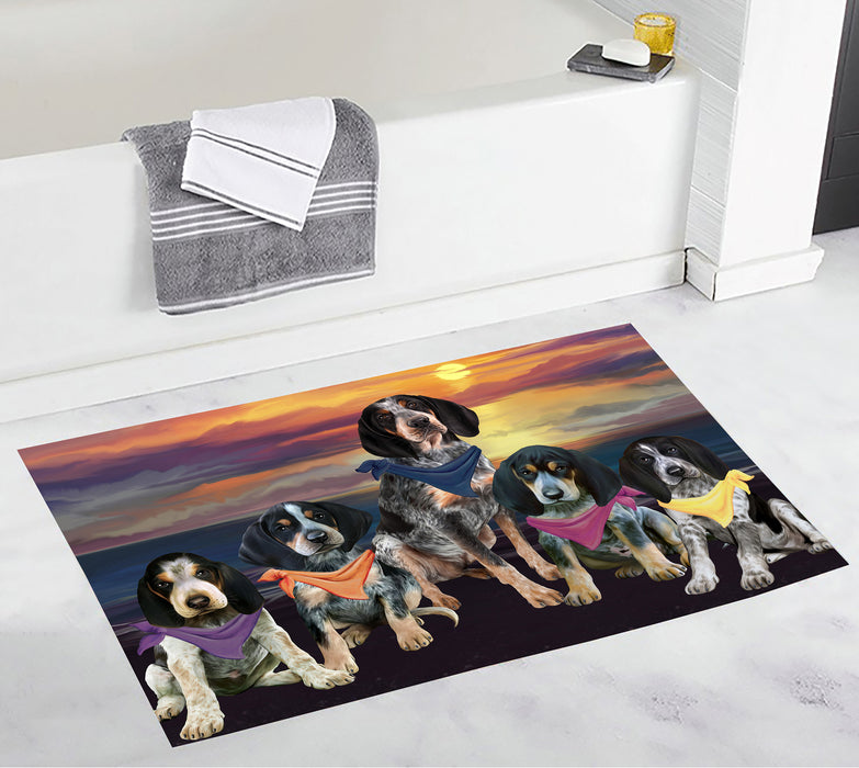 Family Sunset Portrait Bluetick Coonhound Dogs Bath Mat