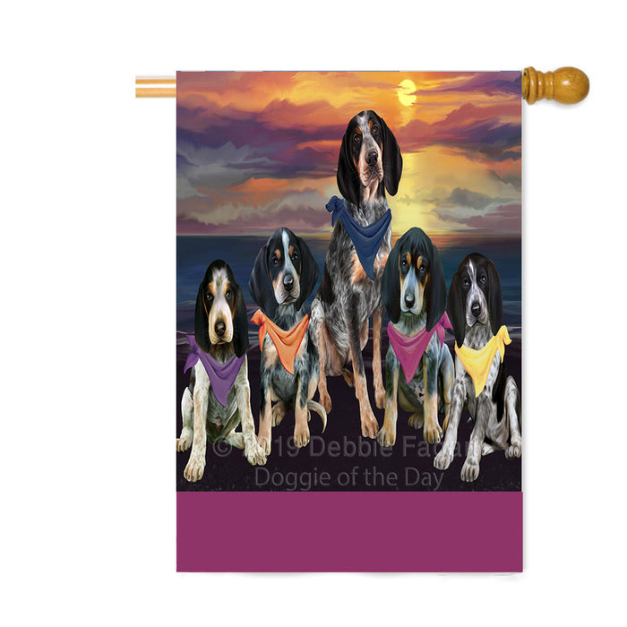Personalized Family Sunset Portrait Bluetick Coonhound Dogs Custom House Flag FLG-DOTD-A60636