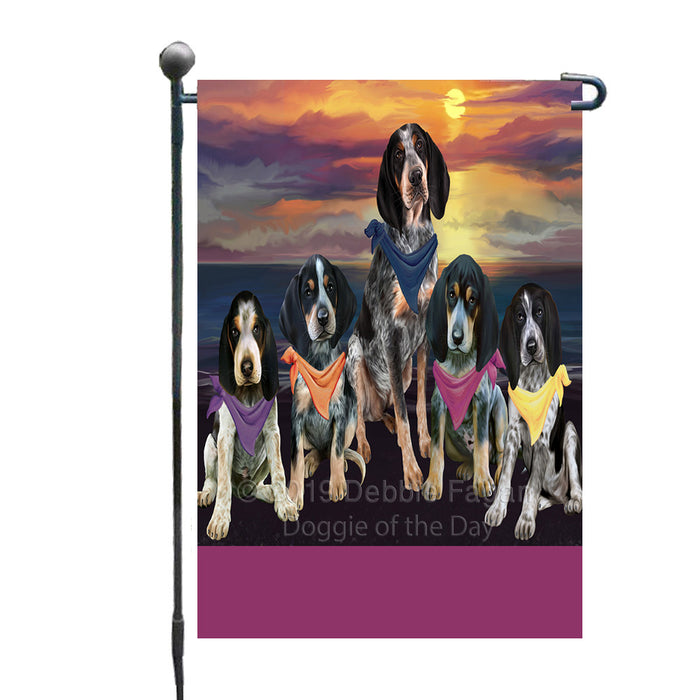 Personalized Family Sunset Portrait Bluetick Coonhound Dogs Custom Garden Flags GFLG-DOTD-A60580