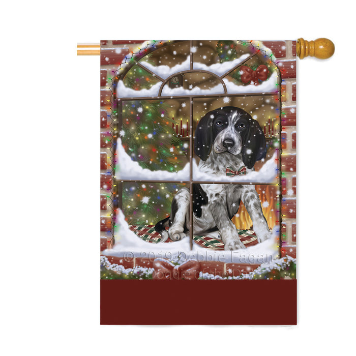 Personalized Please Come Home For Christmas Bluetick Coonhound Dog Sitting In Window Custom House Flag FLG-DOTD-A60191