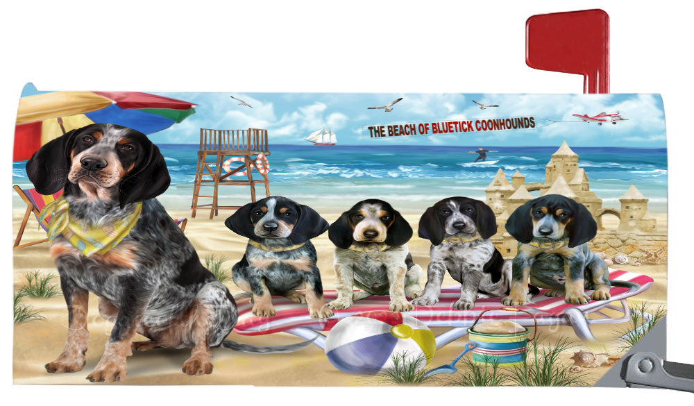 Pet Friendly Beach Bluetick Coonhound Dogs Magnetic Mailbox Cover Both Sides Pet Theme Printed Decorative Letter Box Wrap Case Postbox Thick Magnetic Vinyl Material
