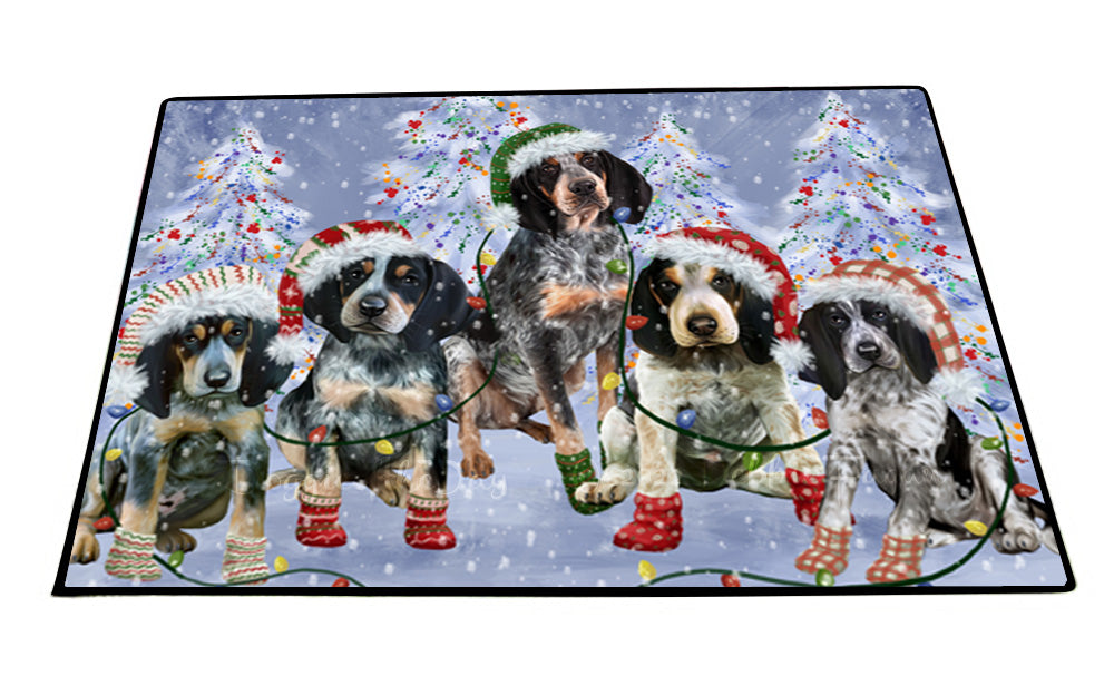 Christmas Lights and Bluetick Coonhound Dogs Floor Mat- Anti-Slip Pet Door Mat Indoor Outdoor Front Rug Mats for Home Outside Entrance Pets Portrait Unique Rug Washable Premium Quality Mat