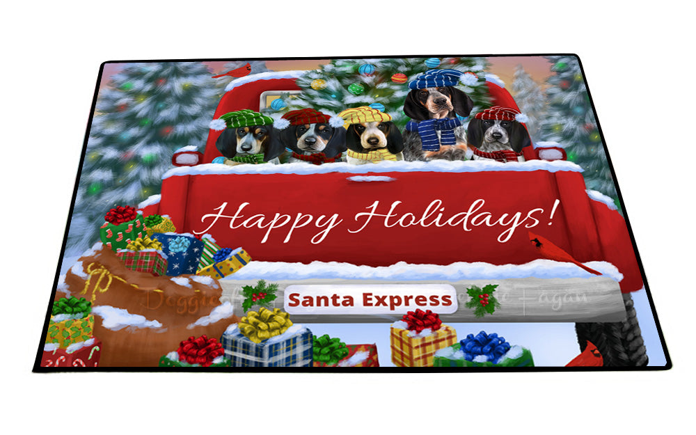 Christmas Red Truck Travlin Home for the Holidays Bluetick Coonhound Dogs Floor Mat- Anti-Slip Pet Door Mat Indoor Outdoor Front Rug Mats for Home Outside Entrance Pets Portrait Unique Rug Washable Premium Quality Mat