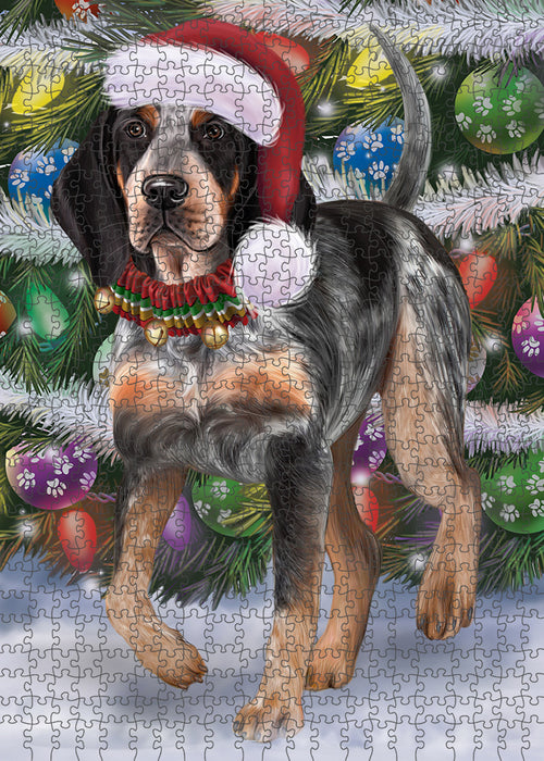 Chistmas Trotting in the Snow Bluetick Coonhound Dog Portrait Jigsaw Puzzle for Adults Animal Interlocking Puzzle Game Unique Gift for Dog Lover's with Metal Tin Box PZL947