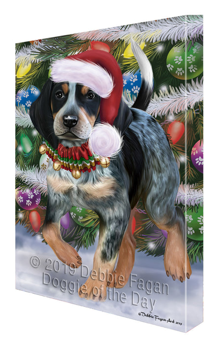 Chistmas Trotting in the Snow Bluetick Coonhound Dog Canvas Wall Art - Premium Quality Ready to Hang Room Decor Wall Art Canvas - Unique Animal Printed Digital Painting for Decoration CVS653