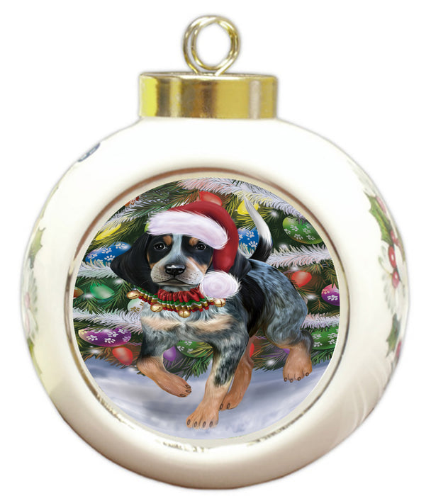 Chistmas Trotting in the Snow Bluetick Coonhound Dog Round Ball Christmas Ornament Pet Decorative Hanging Ornaments for Christmas X-mas Tree Decorations - 3" Round Ceramic Ornament RBPOR59712