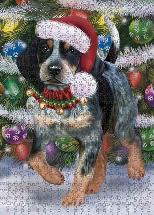 Chistmas Trotting in the Snow Bluetick Coonhound Dog Portrait Jigsaw Puzzle for Adults Animal Interlocking Puzzle Game Unique Gift for Dog Lover's with Metal Tin Box PZL948