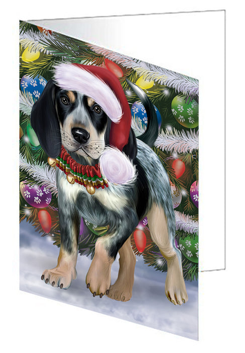 Chistmas Trotting in the Snow Bluetick Coonhound Dog Handmade Artwork Assorted Pets Greeting Cards and Note Cards with Envelopes for All Occasions and Holiday Seasons