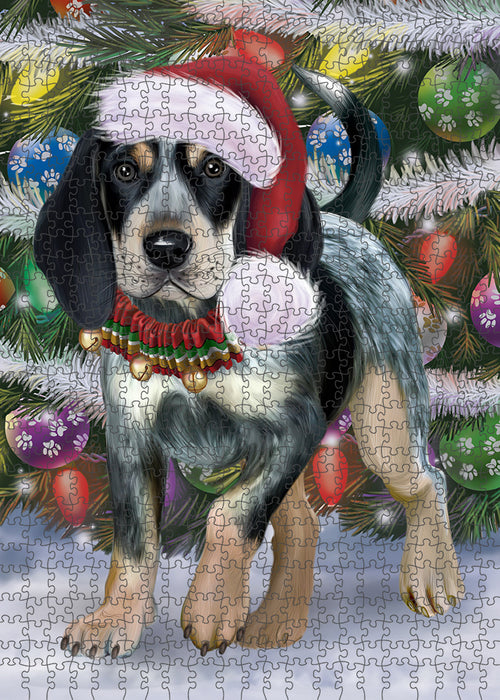 Chistmas Trotting in the Snow Bluetick Coonhound Dog Portrait Jigsaw Puzzle for Adults Animal Interlocking Puzzle Game Unique Gift for Dog Lover's with Metal Tin Box PZL949